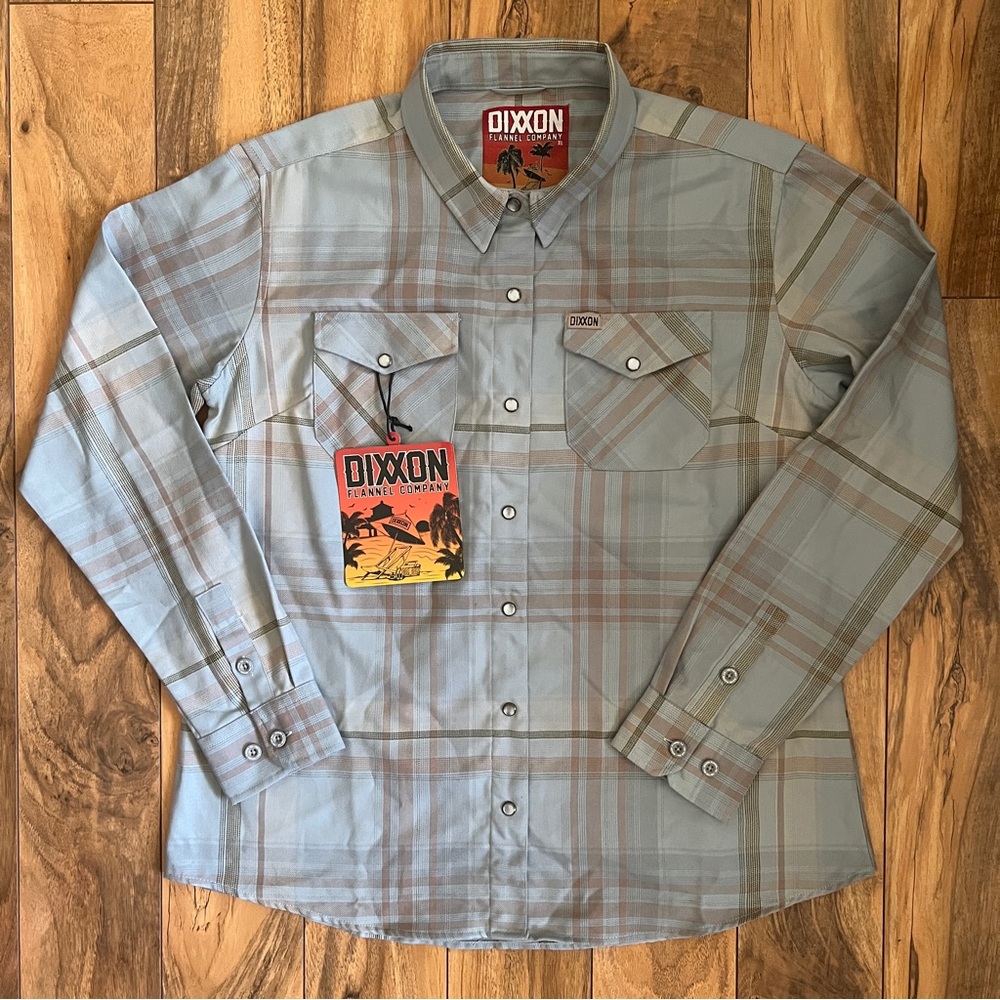 DIXXON Men's Light Blue and Brown Plaid Button-Down Shirt